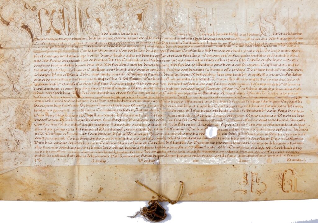 Bula de Sixto V concediendo gracias e indulgencias a la Cofradía de Nuestra Señora de la Soledad. Año 1590. Archivo Catedralicio de Ciudad Rodrigo.